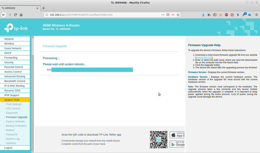 Bild: Original Web-GUI zur Verwaltung eines TP-Link-Routers Update der Firmware