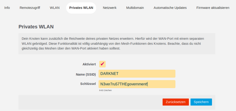 Bild: LuCi-WEB-GUI - Konfiguration eines privaten, verschlüsselten WLANs