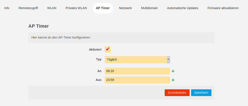 Bild: LuCi-WEB-GUI - Konfiguration des zeitgesteuerten Abschalten des WLANs