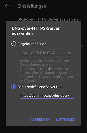 Bild: Einstellungsoptionen bei der App “Infra” unter Android 